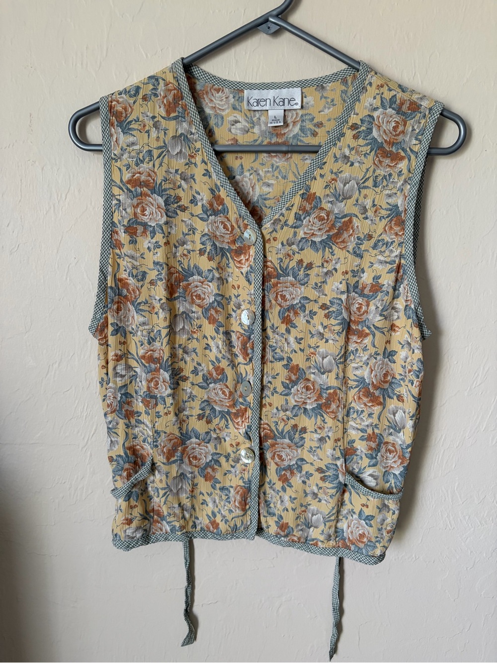 Karen Kane Yellow Floral Button-Front Vest